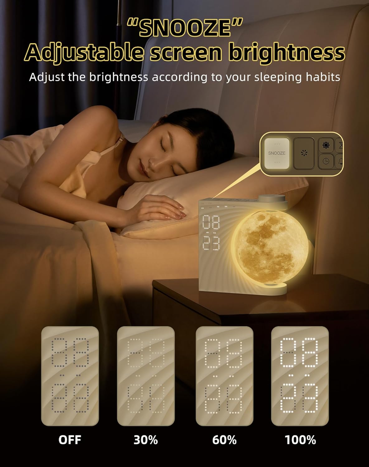 Colorful Moon Light Sunrise Alarm Clock Wake-Up Breathing Light 3-Speed Dimming Dual Alarm Sound Machine 10 Nature Sounds 8 Colors